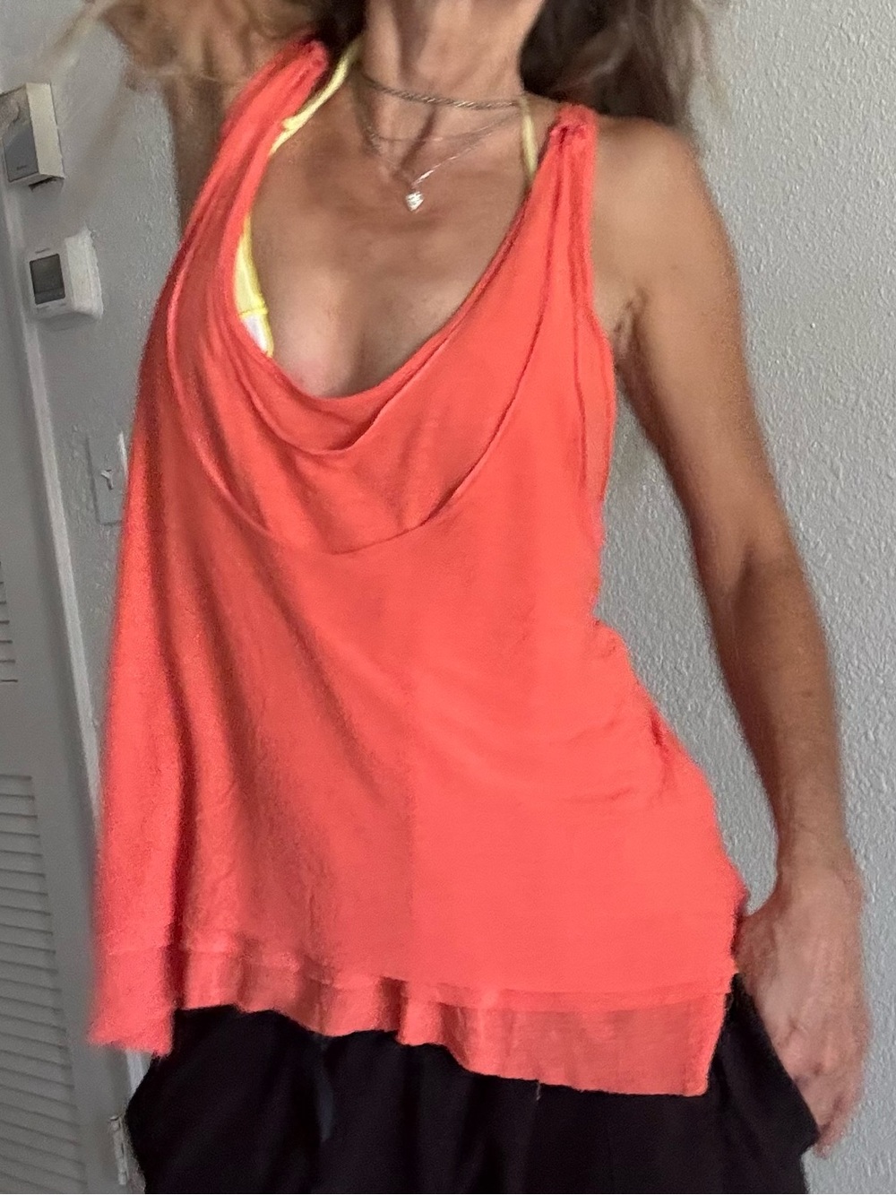 We The Free Coral Draped Cowl Tank